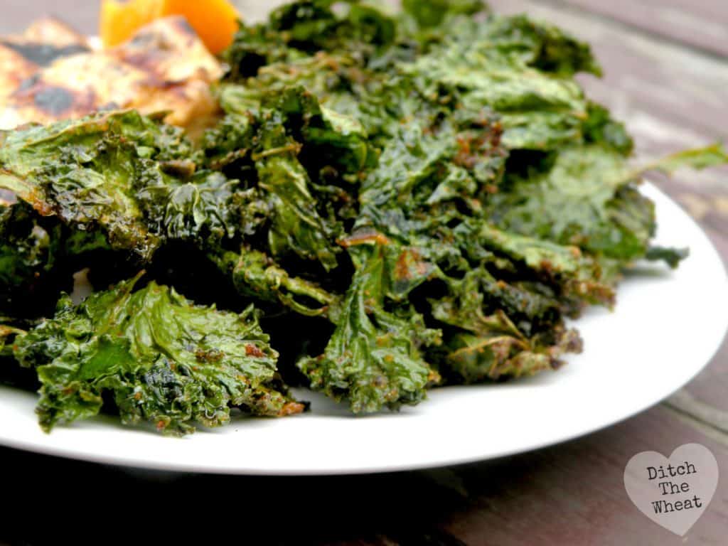 kale chips on a plate.