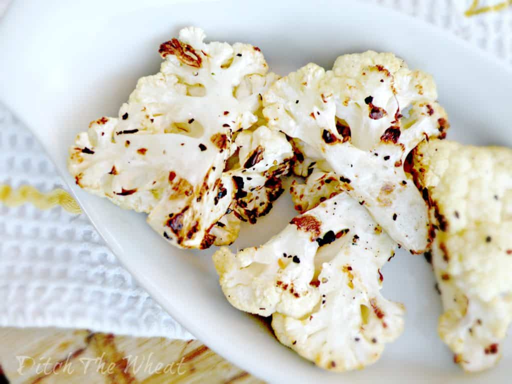 BBQ cauliflower in a dish.