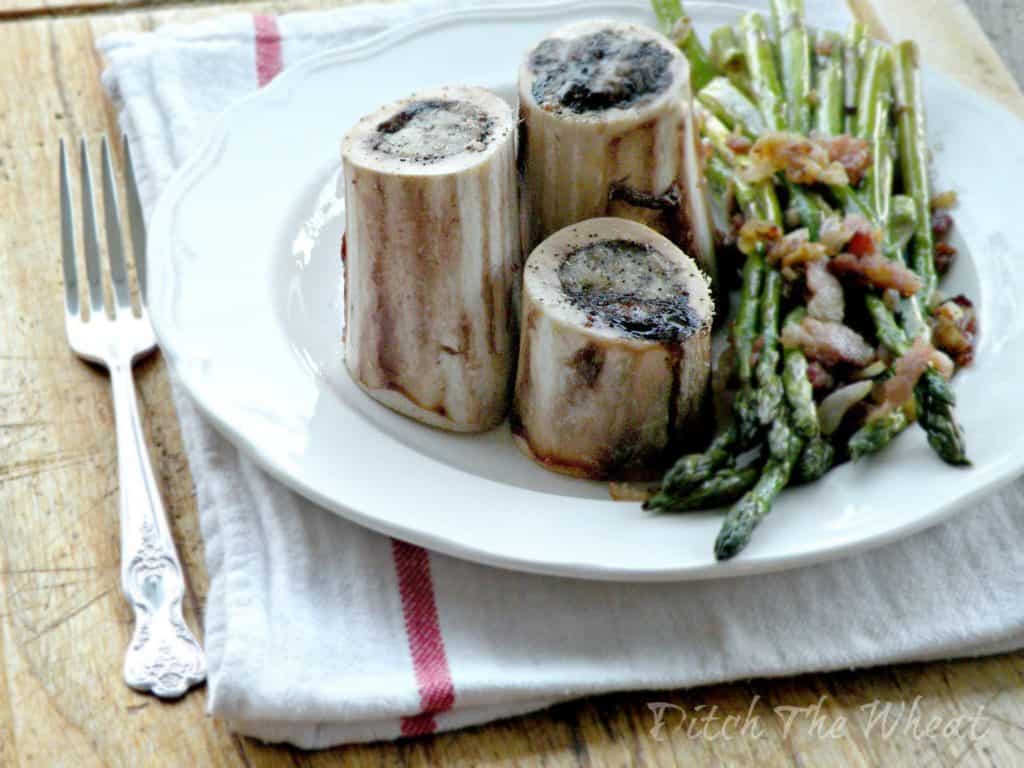 Roasted Bone Marrow with Bacon Asparagus