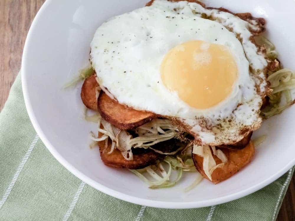 Crispy Sweet Potato Chips & Sautéed Cabbage