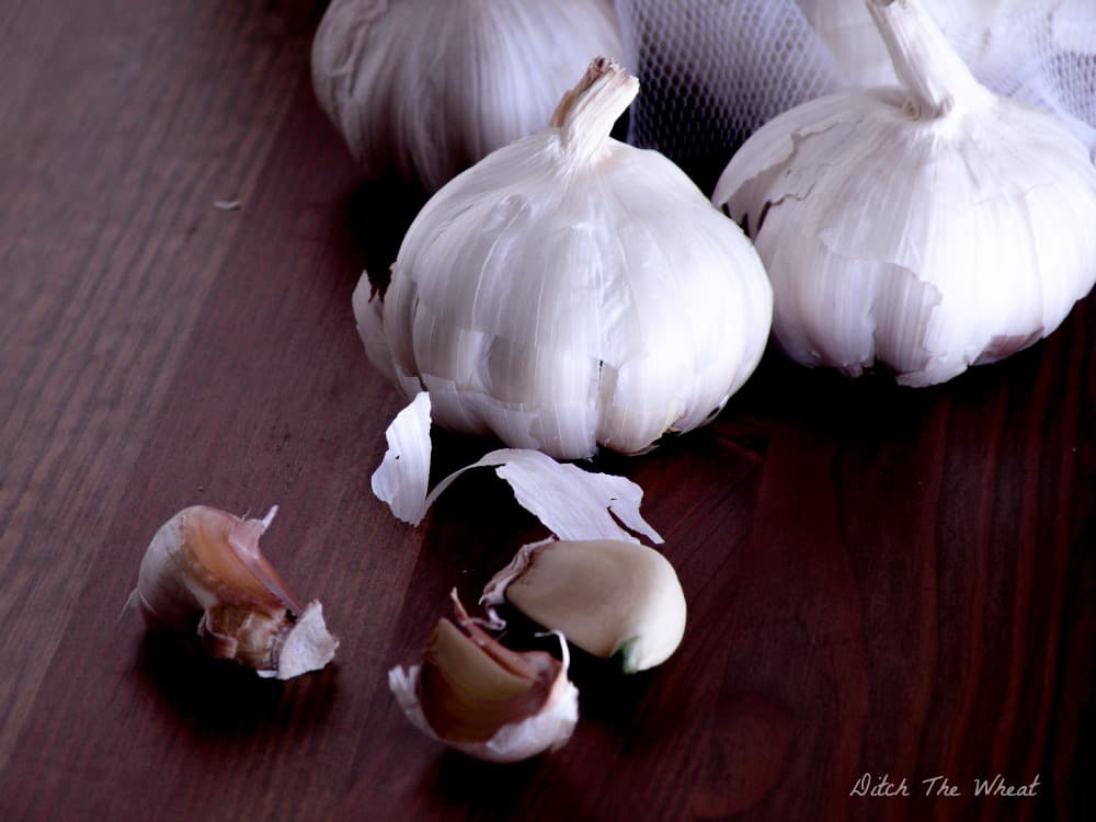 Garlic on a wooden table.