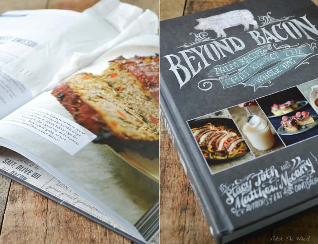 Beyond Bacon cookbook open to the meatloaf recipe. 