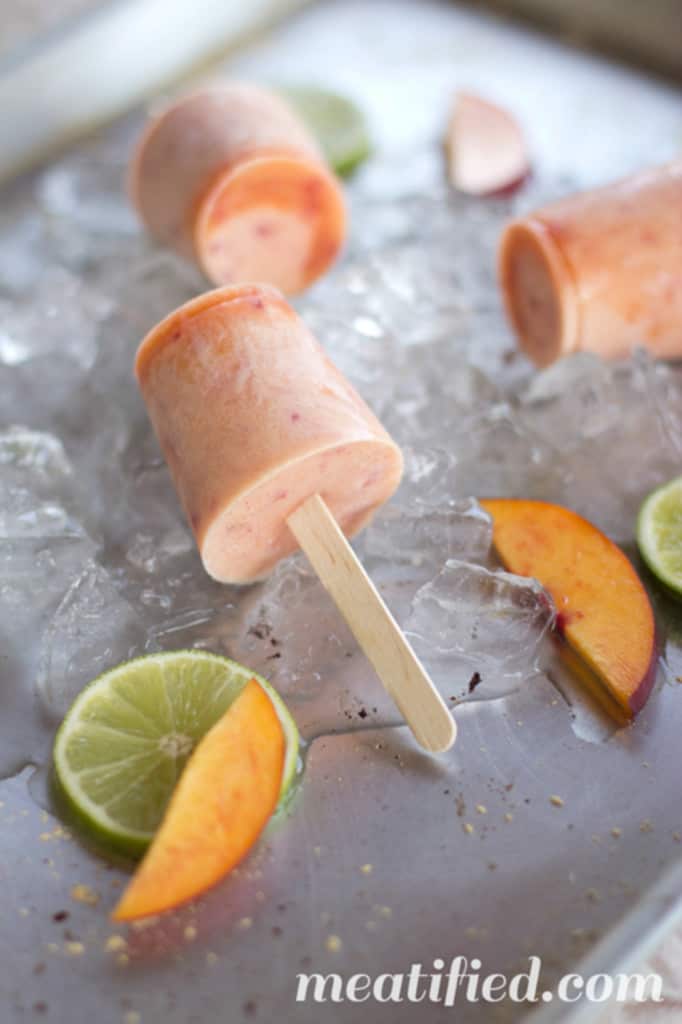 Nectarine Popsicles on ice.