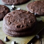 THE BEST Double Chocolate Chip Coconut Flour Cookies [1/3 cup extra virgin coconut oil or butter, 2/3 cup coconut palm sugar, 2 large eggs, 1 tsp vanilla extract, 3 tbsp coconut flour, sifted, ¼ cup unsweetened cocoa powder, ¼ tsp baking soda, 1/8 tsp salt, ½ cup dark chocolate chips] coconut flour cookies, chocolate coconut flour cookies, paleo coconut flour cookies, gluten-free coconut flour cookies, coconut flour cookies recipe, coconut flour chocolate cookies