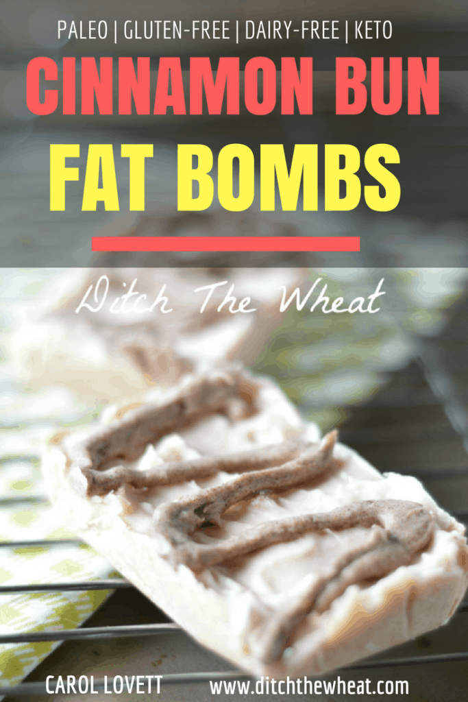 Cinnamon bun fat bombs on a baking rack.