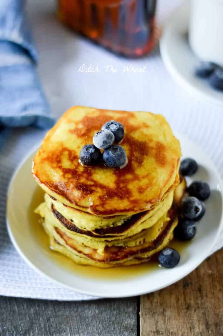 THE BEST Coconut Flour Pancakes. Best batter recipe. We've tried 5, I think. This stay moist, have the texture and flavor of good pancakes and absorb maple syrup, like the real thing. Sweet enough to ear alone, or top with strawberries. Yum! #paleo #glutenfree #lowcarb The best coconut flour pancakes, gluten free pancakes, paleo pancakes, paleo pancake recipe, nut free paleo pancakes, keto coconut flour pancakes
