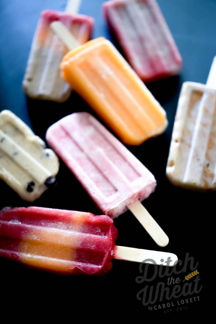 7 Popsicle Recipes with No Sugar Added on a black background.