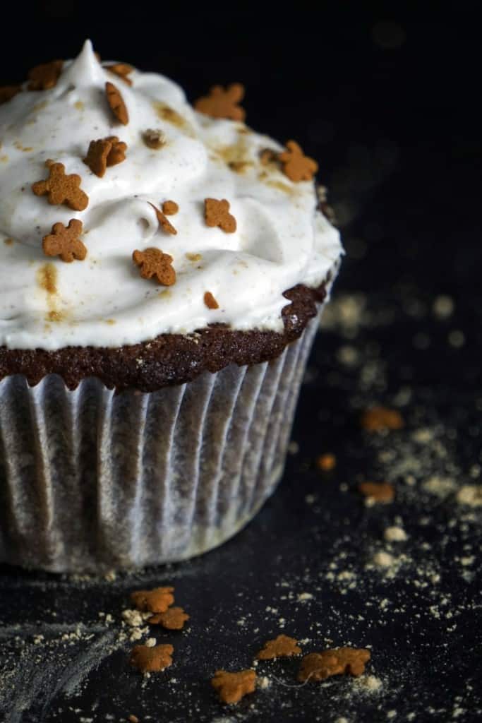 A close-up of a Gluten-Free Gingerbread Cupcake.  