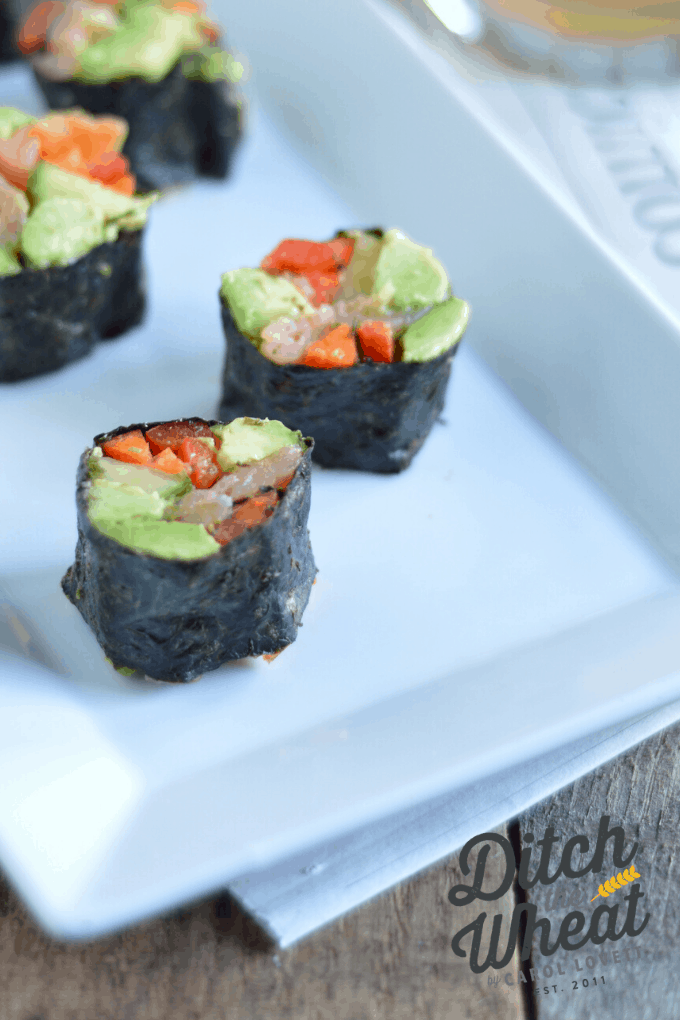 Keto sushi on a platter.