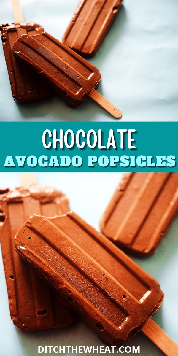 Three chocolate avocado popsicles laying on each other.