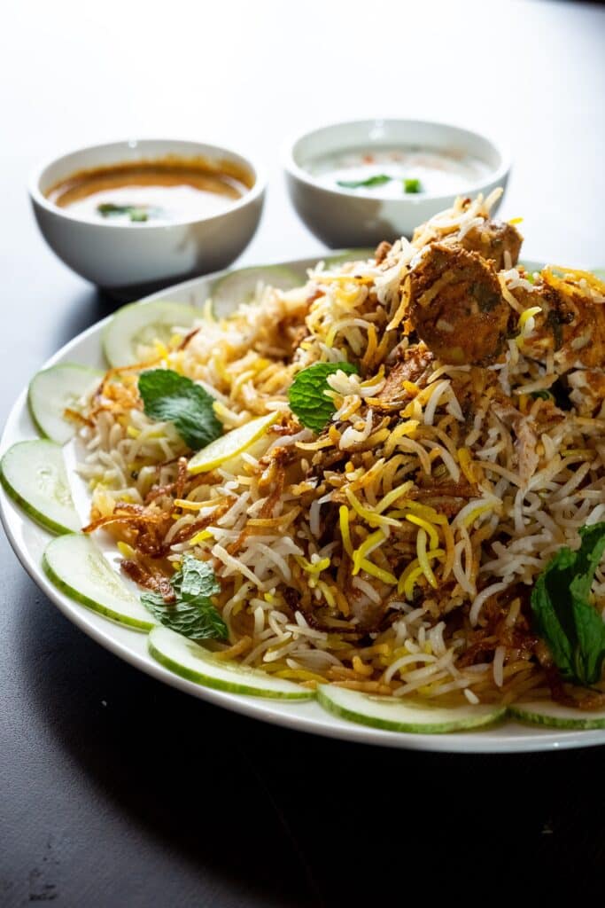 Basmati rice dish on a plate.