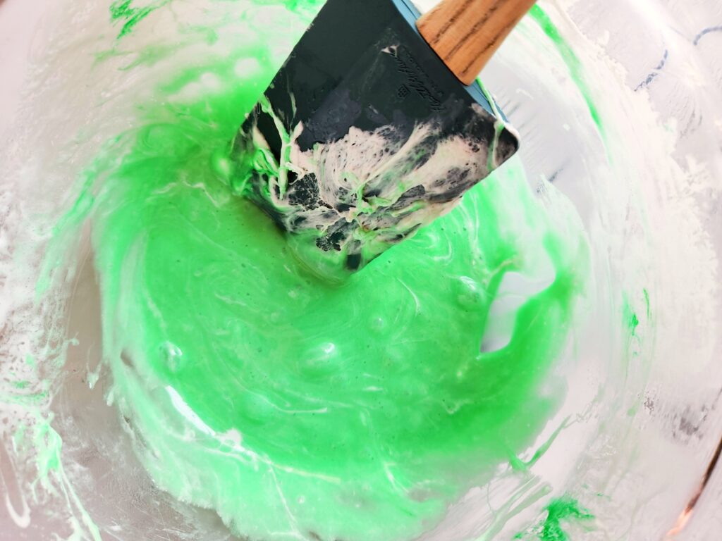 Melted green marshmallows.