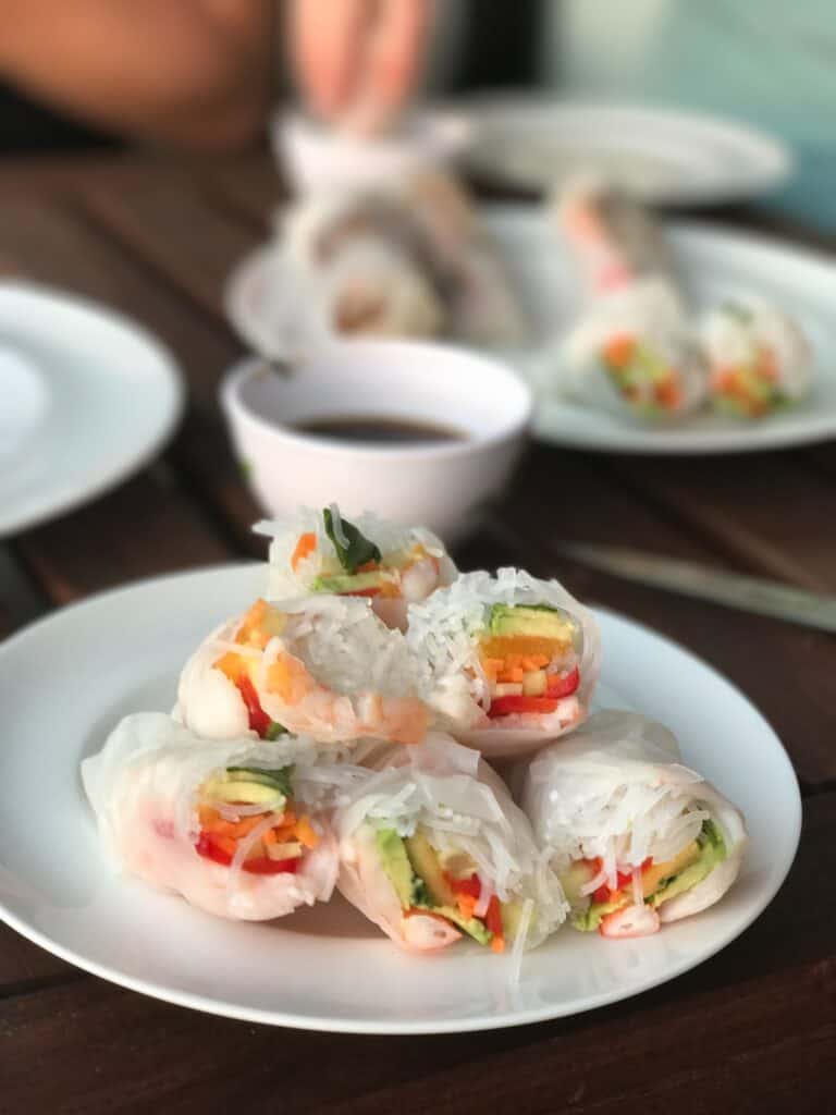 Spring rolls on a plate.