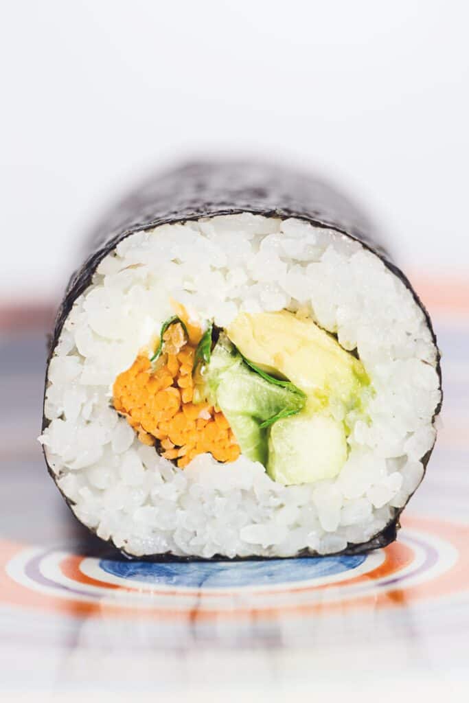 One sushi piece up close. 
