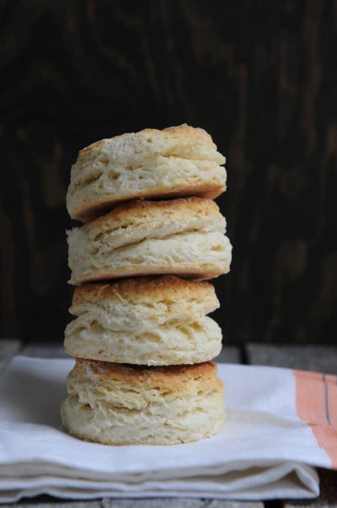 A pile of buttermilk biscuits that can be made with buttermilk substitute.