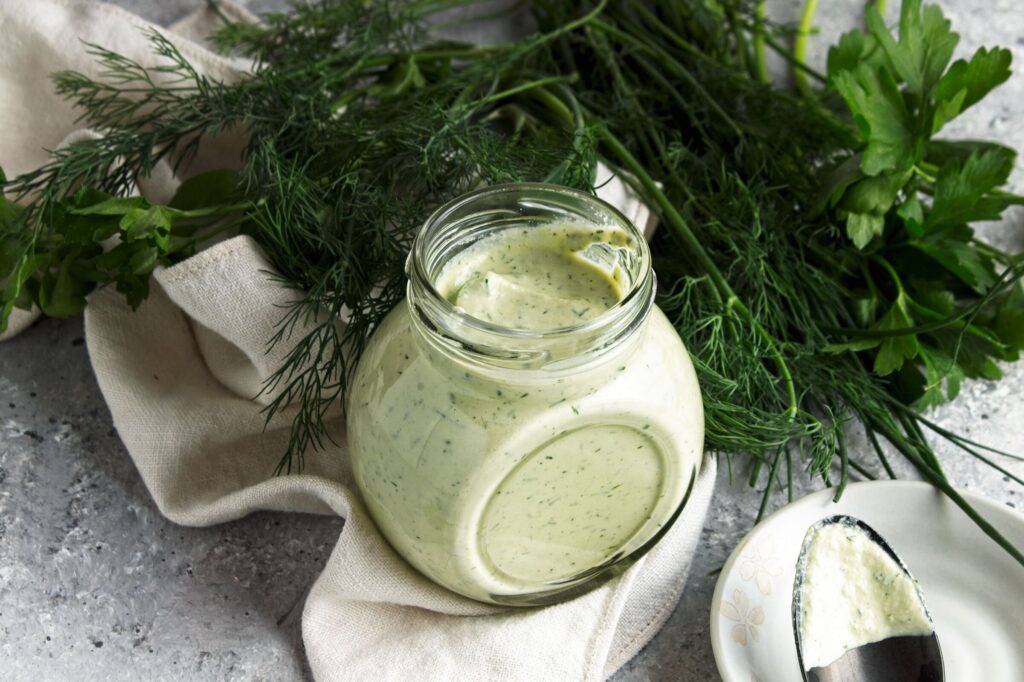 Dairy free ranch dressing in a bottle.