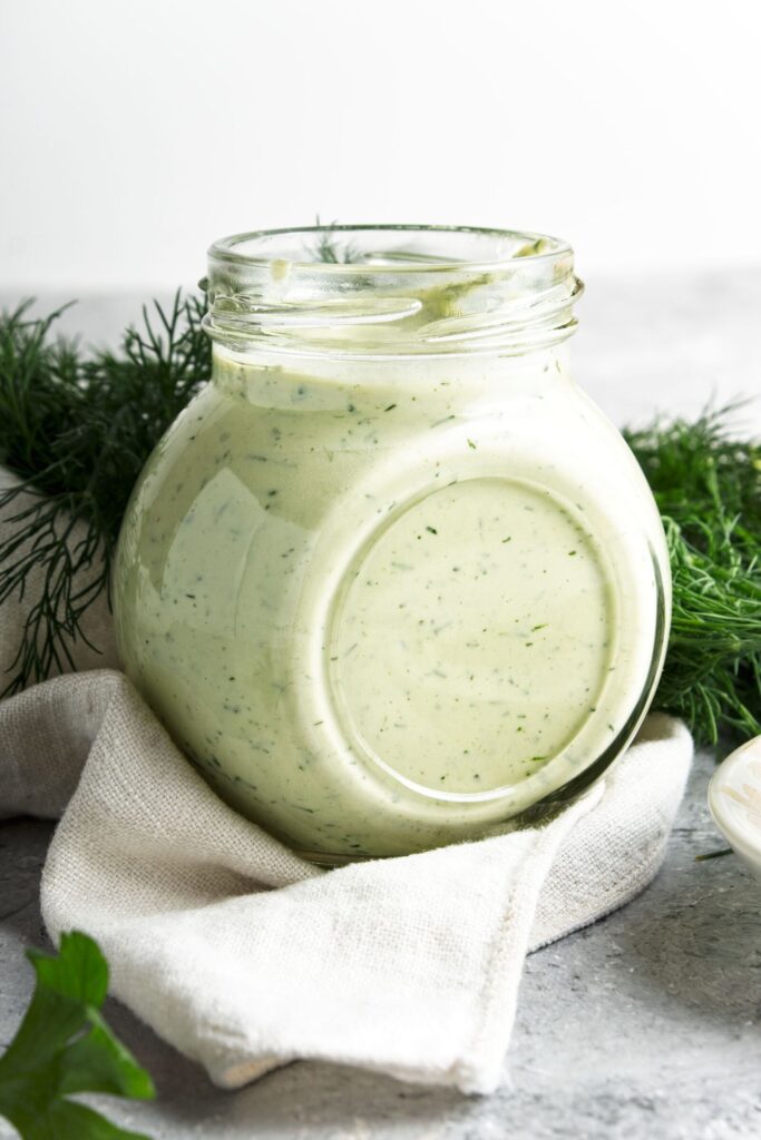 Dairy free ranch dressing in a bottle.