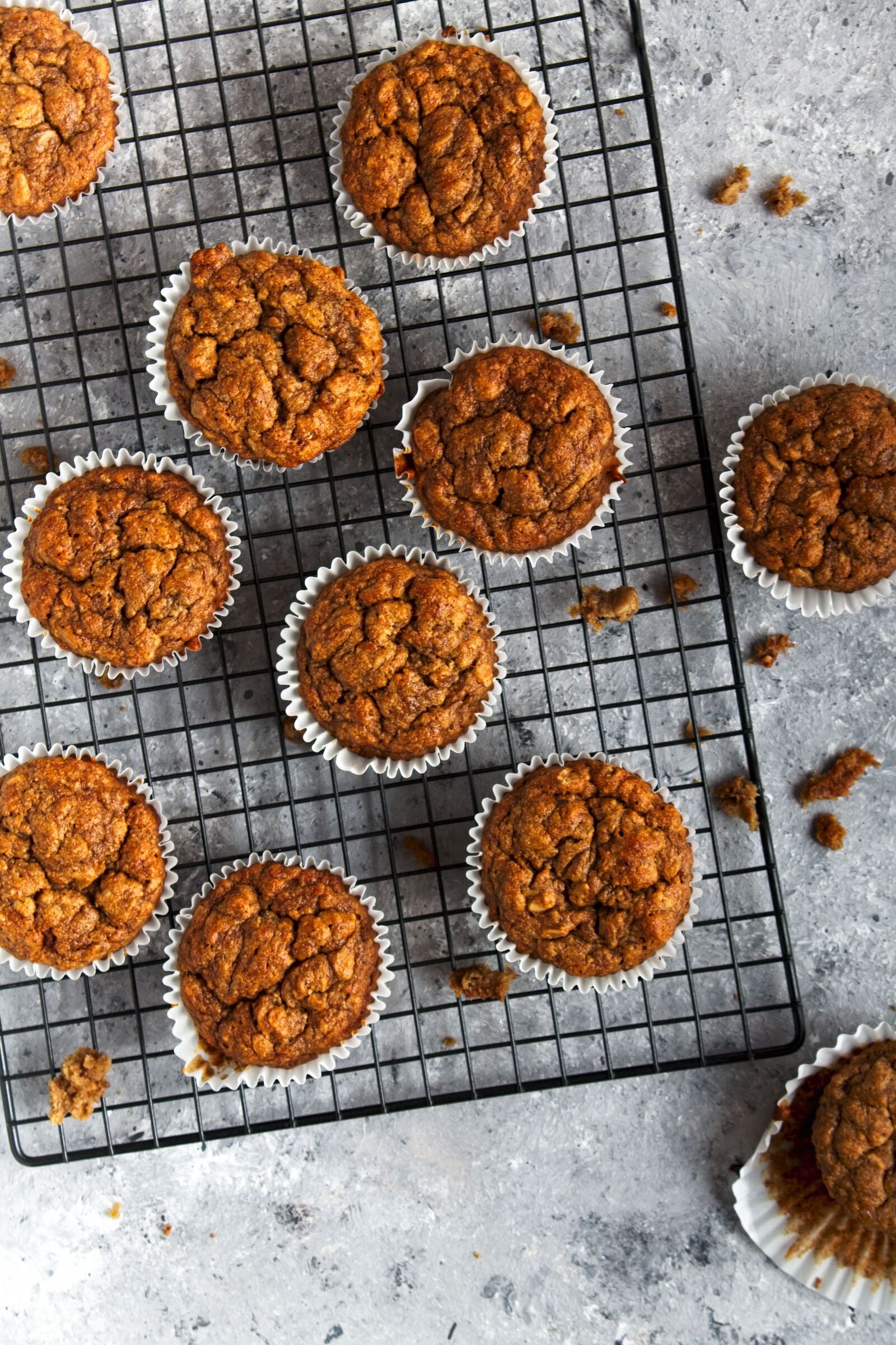 Oat Flour Banana Muffins on a cooling rack.