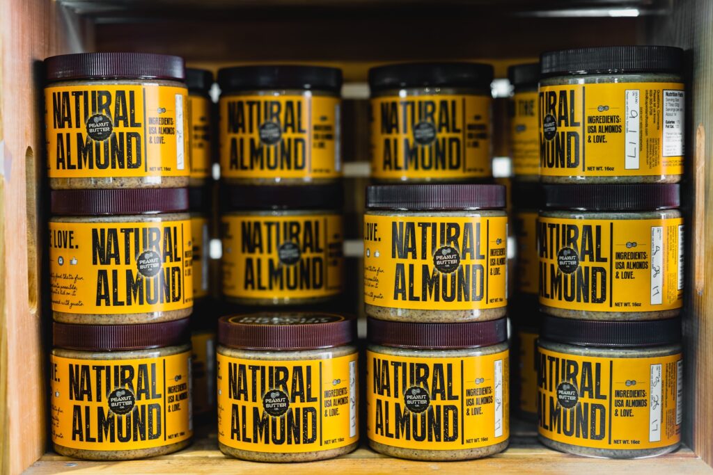 Does Almond Butter Go Bad? A shelf of almond butter.
