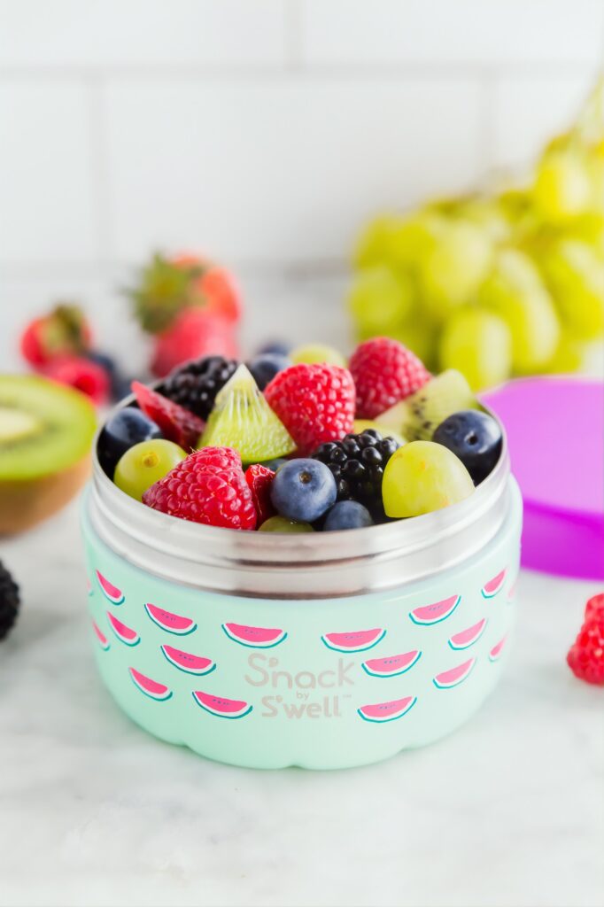 Gluten free lunch ideas for kids. A container filled with fresh fruit.