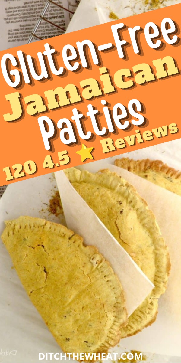 Gluten Free Jamaican patties in parchment paper laying beside each other.