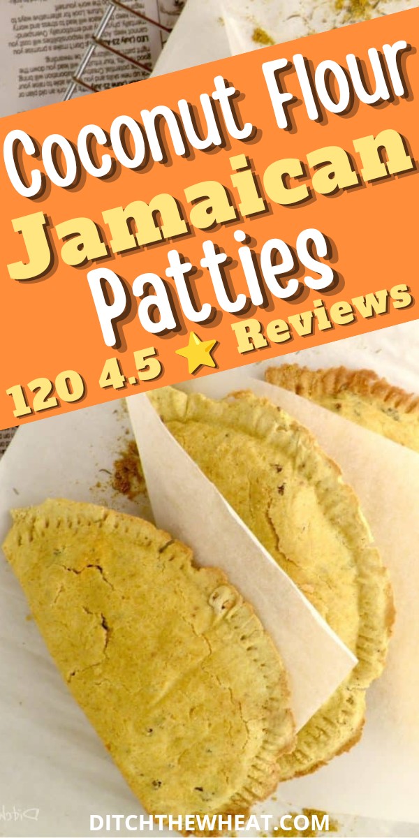 Coconut Flour Jamaican patties in parchment paper laying beside each other.