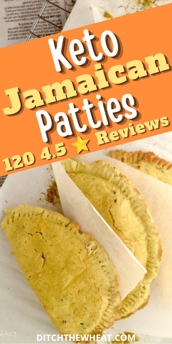 Keto Jamaican patties in parchment paper laying beside each other.