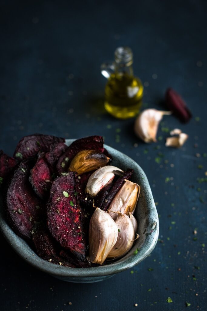 Roasted beets and roasted garlic.