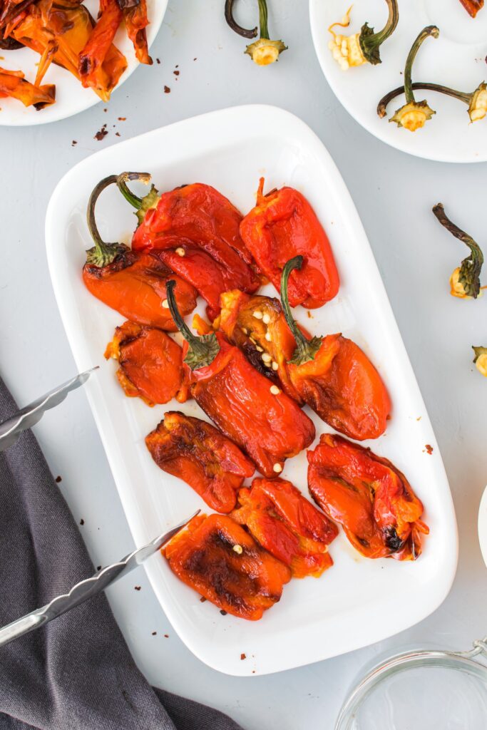 A plate of roasted red peppers.