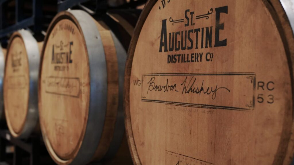 Three bourbon wooden barrels.