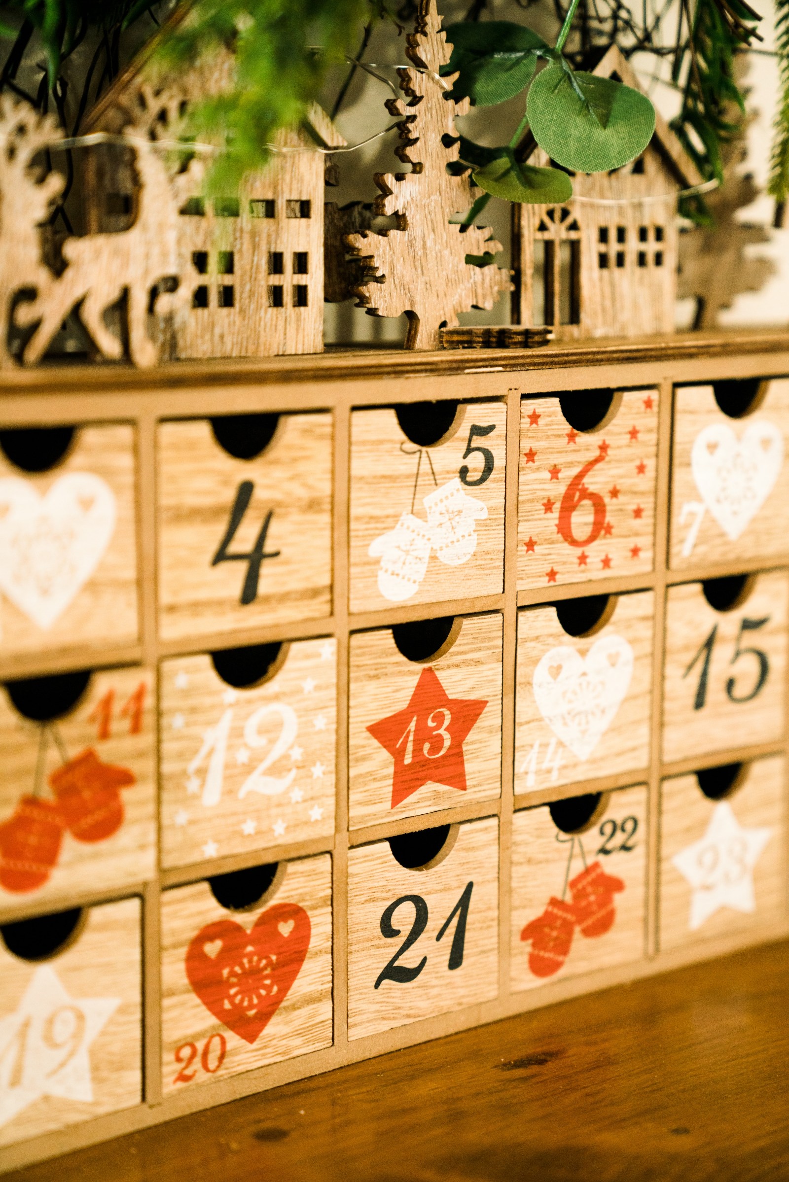 A wooden advent calendar.
