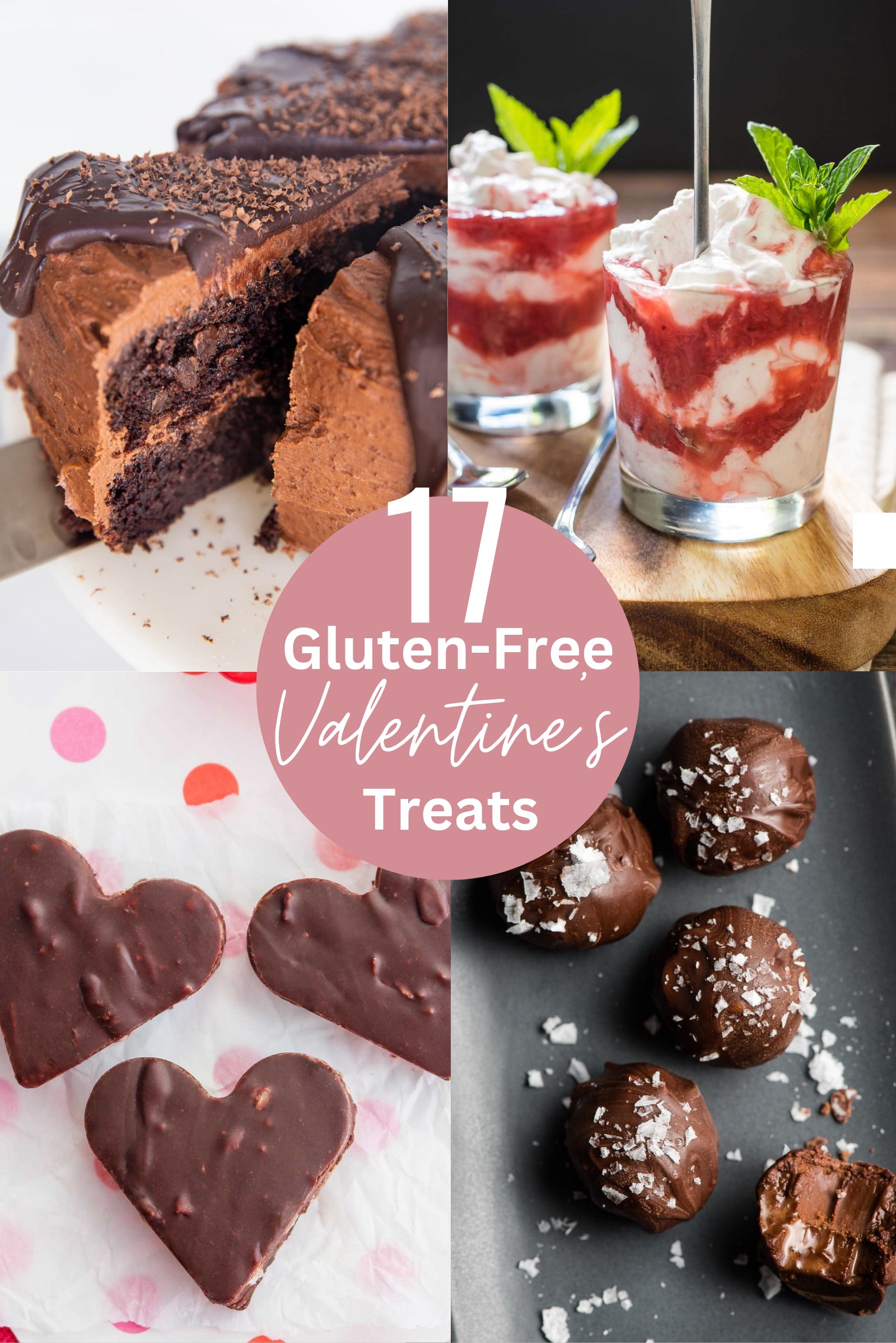 An image with four different gluten free Valentine's Day treats.