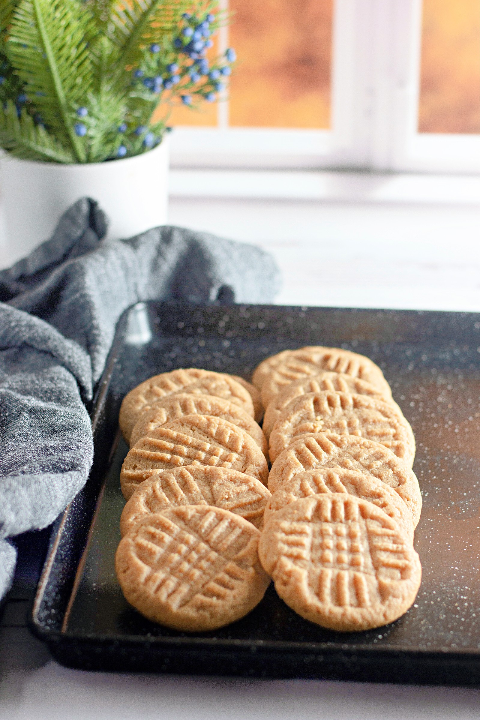 A cookie tray of easy gluten free peanut butter cookies.