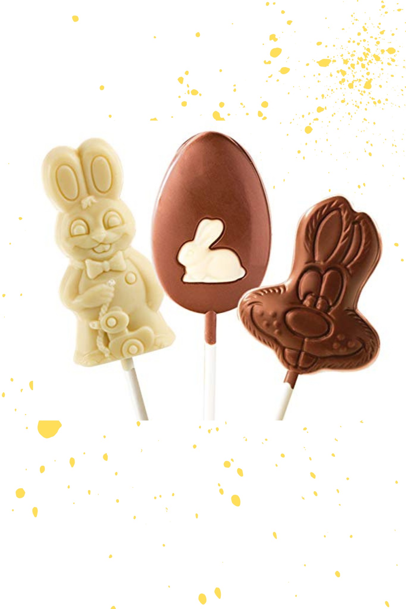 Three chocolate Easter lollipops.