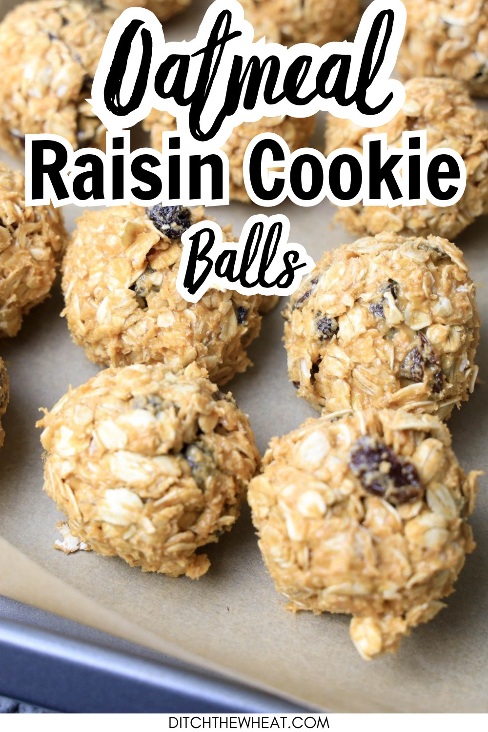 A baking sheet with oatmeal raisin balls.