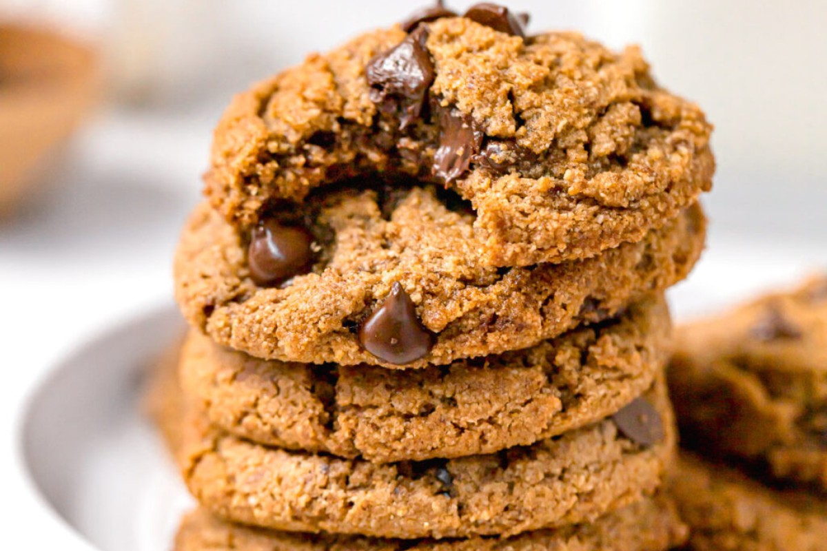 A stack of pumpkin almond flour cookies.