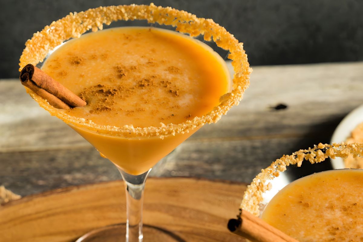 A martini glass filled with pumpkin patch martini.